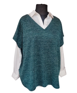 Kamizelka swetrowa damska ze srebrną niteczką - butelkowa zieleń